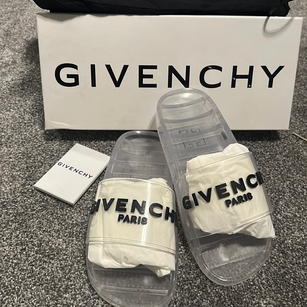 Givenchy clear logo jelly slides size 39 (runs small) fits 38